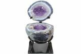 Agate & Amethyst Jewelry Box Geode With Metal Stand #116282-6